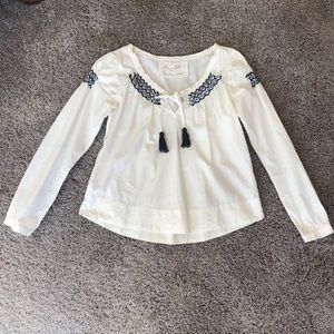 Odd Molly White shirt w/ embroidery and tassels